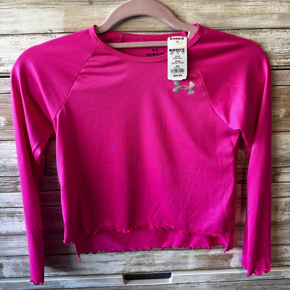 💖 Under Armour Girls Fuchsia Long Sleeve Athletic Crop Tee YS